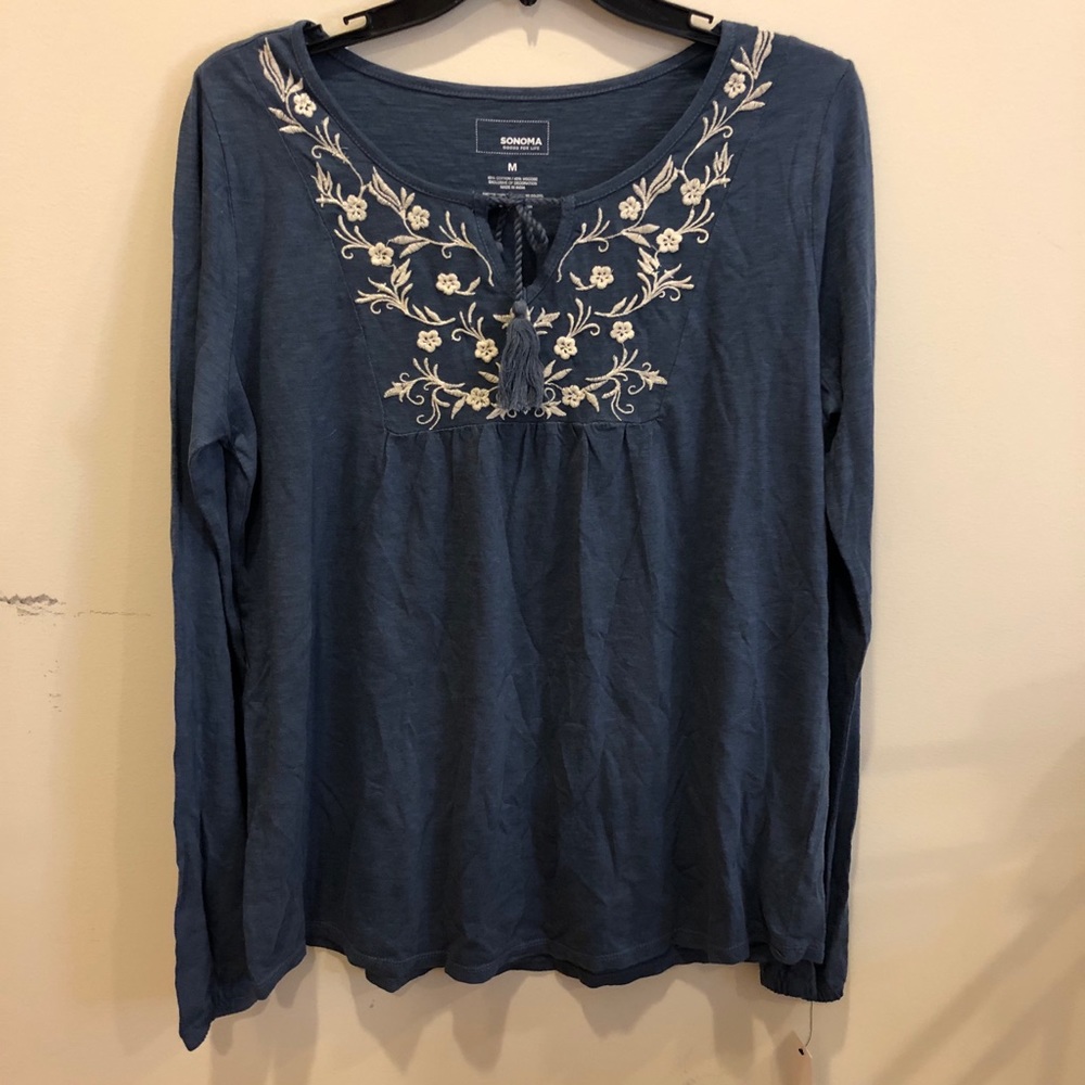 Embroidered Sonoma Shirt with Tassels NWT